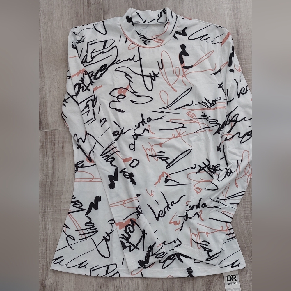 Signature White and Black Scribble Long Sleeve Tee